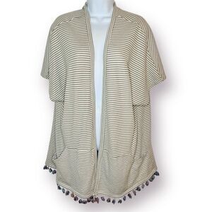 Main Strip Stripe Waffle Cardigan Tassel Hem Open M